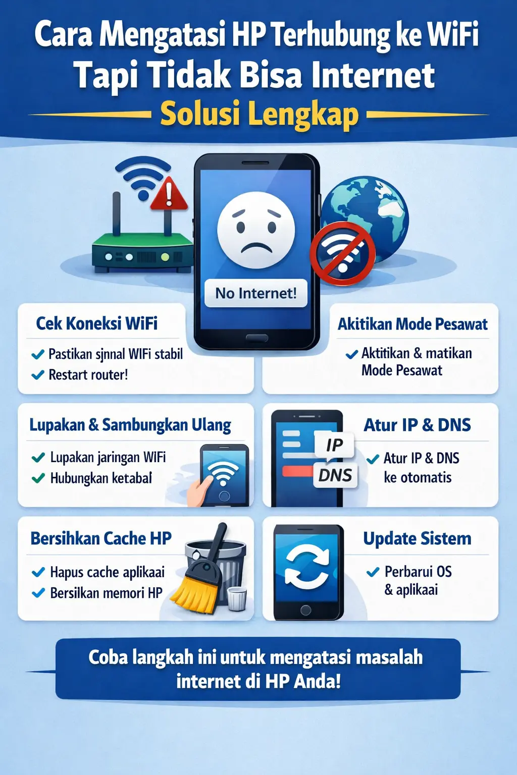 Cara Mengatasi HP Terhubung ke WiFi Tapi Tidak Bisa Internet — Solusi Lengkap